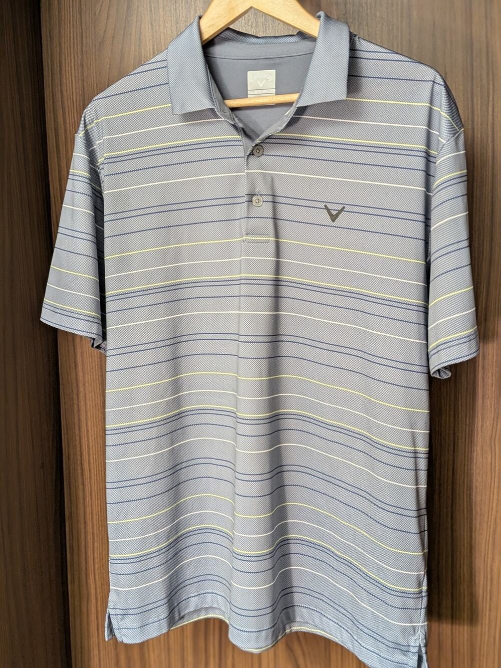 Callaway Golf Polo Shirt Mens Large Gray Striped Short Sleeve Opti-Dri